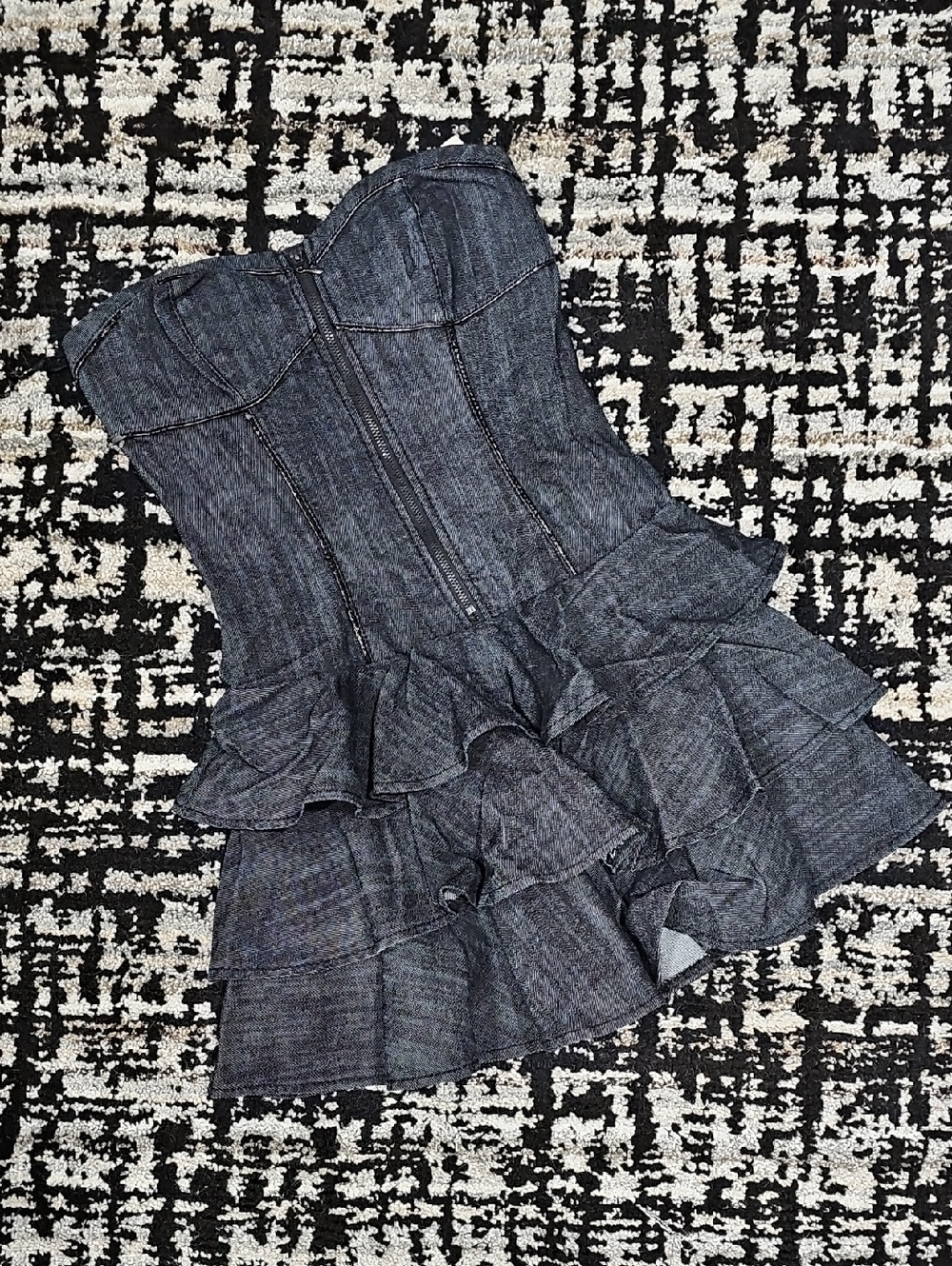 NWT Denim Corset Peplum Mini Dress - Dark Indigo